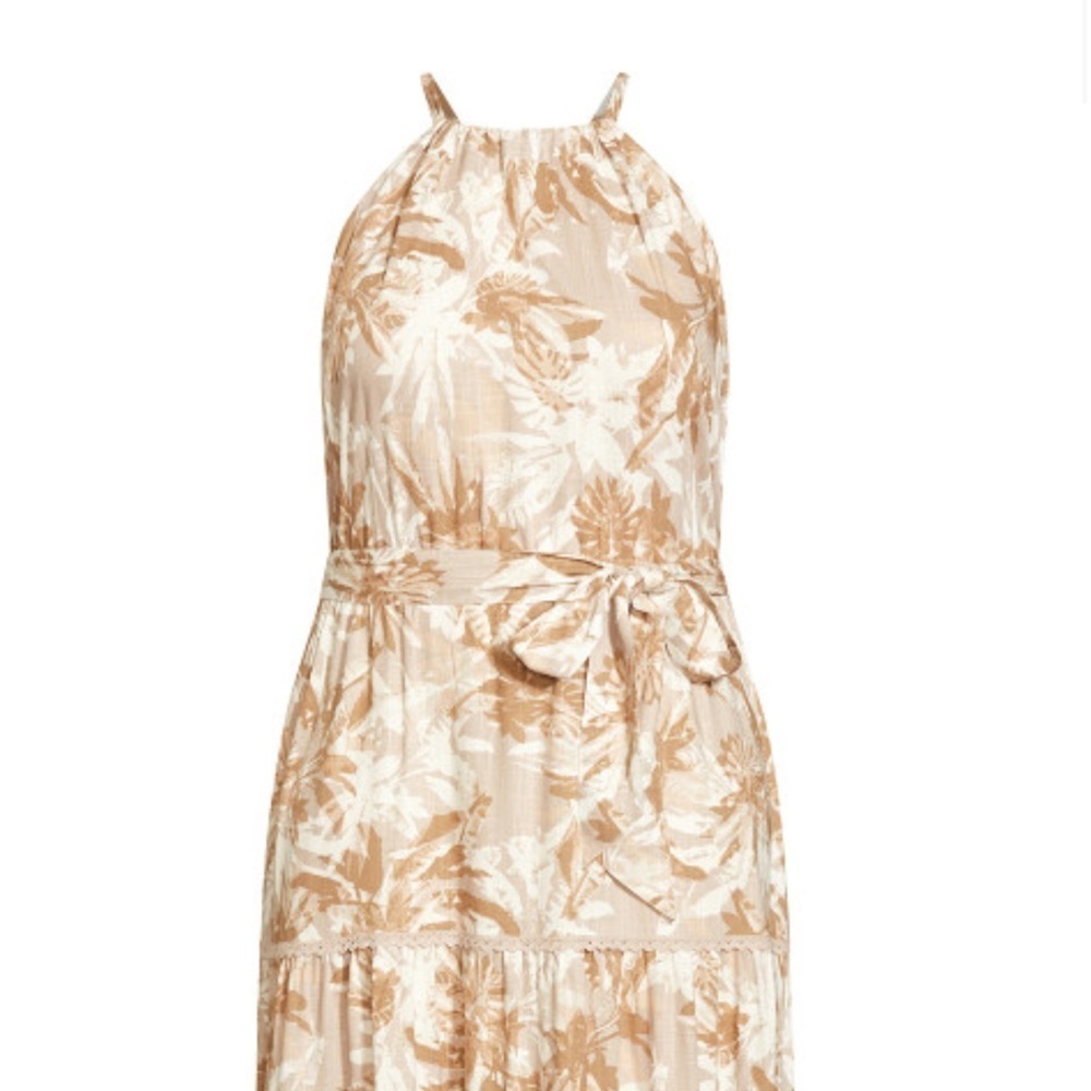 ARNA YORK Raine Halter Neck Linen Blend Cream & Tan Maxi Dress - Picture 7 of 9